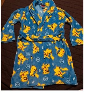 Fleece Pikachu Pokemon Bathrobe Kids Size 6/7 Blue Yellow Sleepwear Loungewear